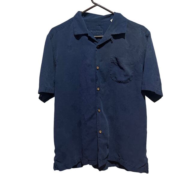 Vintage Tommy Bahama Shirt Embroidered “Strum in the New Year” Silk Blue Men’s M - Picture 1 of 7